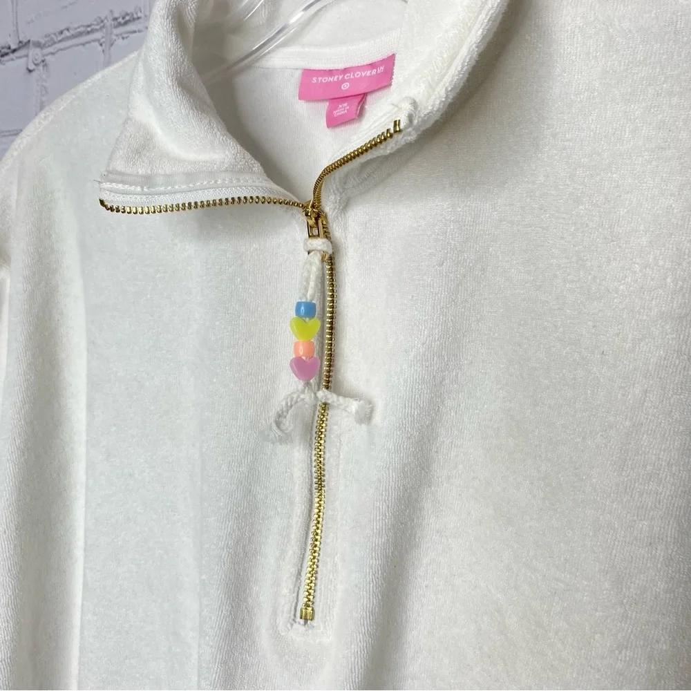 Stoney Clover Lane x Target Cropped Half Zip Sweatshirt in White XS - Picture 8 of 11